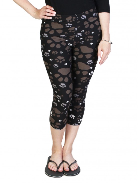 Plus Size Paws Print Capri Leggings